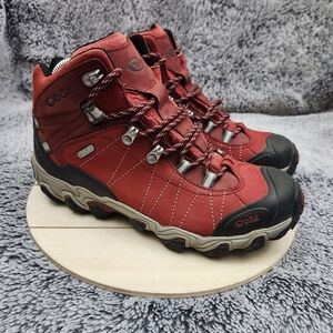 Oboz Bridger Mid BDry Waterproof Hiking Boots Trails Rio Red Womens Size 9